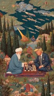 Флаг США и Ирана на фоне Ормузского пролива