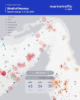 Карта Ормузского пролива с данными о судоходстве